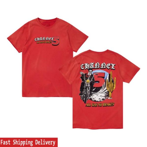 Channel 5 Merch Store All Gas Red Sun-Faded Tee