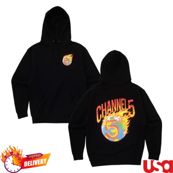 Channel 5 Merch Store On Fire Black Hoodie