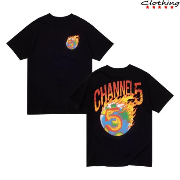 Channel 5 Merch Store On Fire Black Tee
