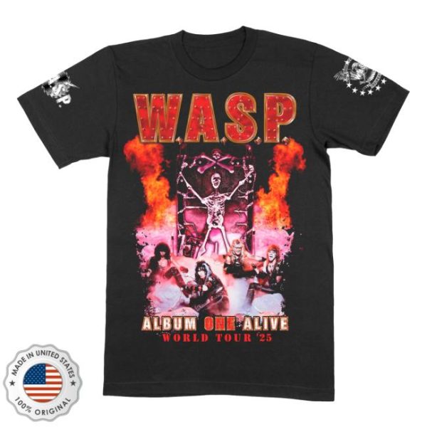 Wasp Mfl Stores Merch Album One Alive Band World Tour 2025 Official Black T-Shirt