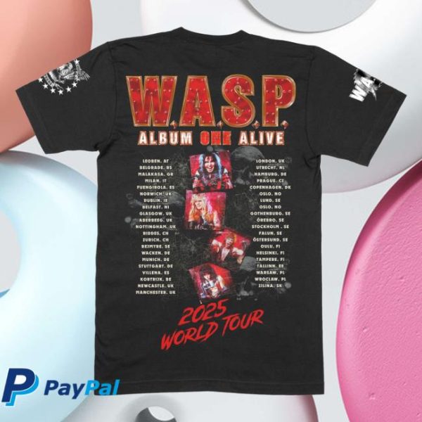 Wasp Mfl Stores Merch Album One Alive Band World Tour 2025 Official Black T-Shirt