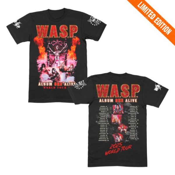 Wasp Mfl Stores Merch Album One Alive Band World Tour 2025 Official Black T-Shirt