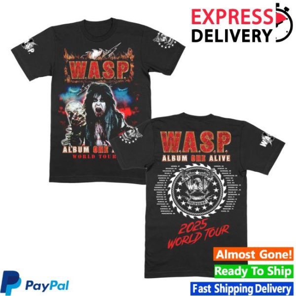Wasp Mfl Stores Merch Album One Alive Blackie World Tour 2025 Official Black T-Shirt