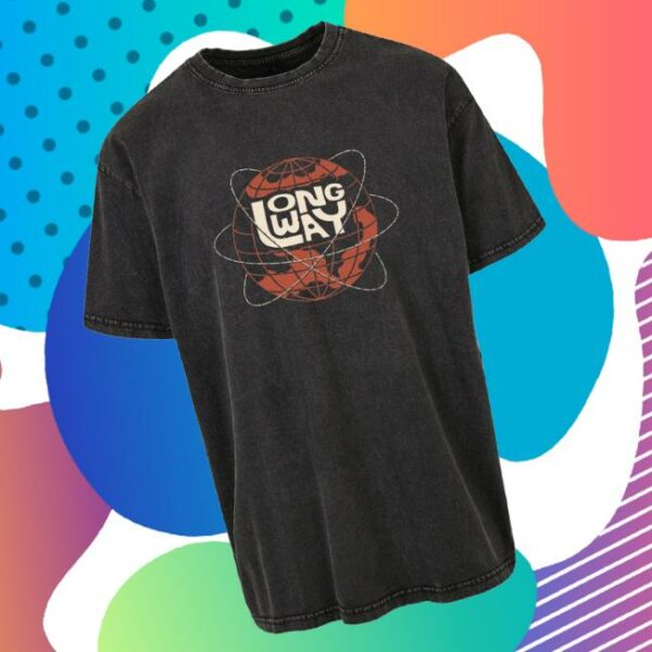 Longwayshop Store Long Way Globe Black Acid Wash T-Shirt