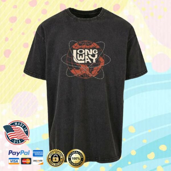 Longwayshop Store Long Way Globe Black Acid Wash T-Shirt