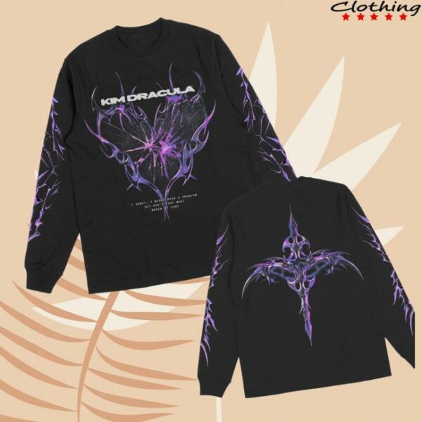 Kim Dracula Store Merch Purple Heart Black Long Sleeve
