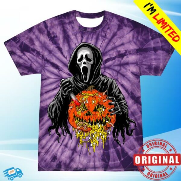 Cavitycolors Store Merch Ghost Face Creepy Carver Tie-Dye T-Shirt