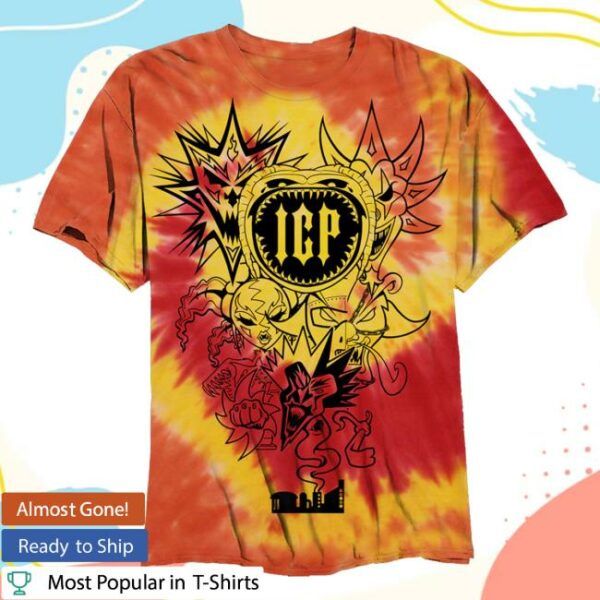 Insane Clown Posse Merch Store 2Nd 6 Jokers T-Shirt In Orange Twist Dye