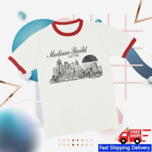 Medium Build Music Store Merch Cityscape Ringer Tee