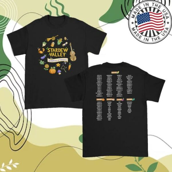 Stardew Valley Merch Store Symphony Of Seasons Tour Black T-Shirt