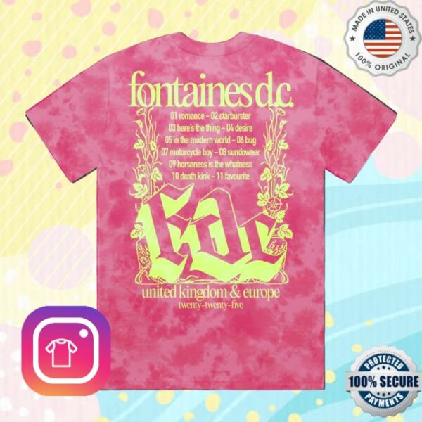 Fontaines Dc Merch Store Romance Tracklist Pink Crystal Dye T-Shirt