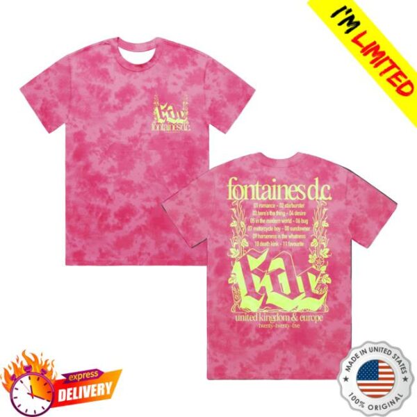 Fontaines Dc Merch Store Romance Tracklist Pink Crystal Dye T-Shirt