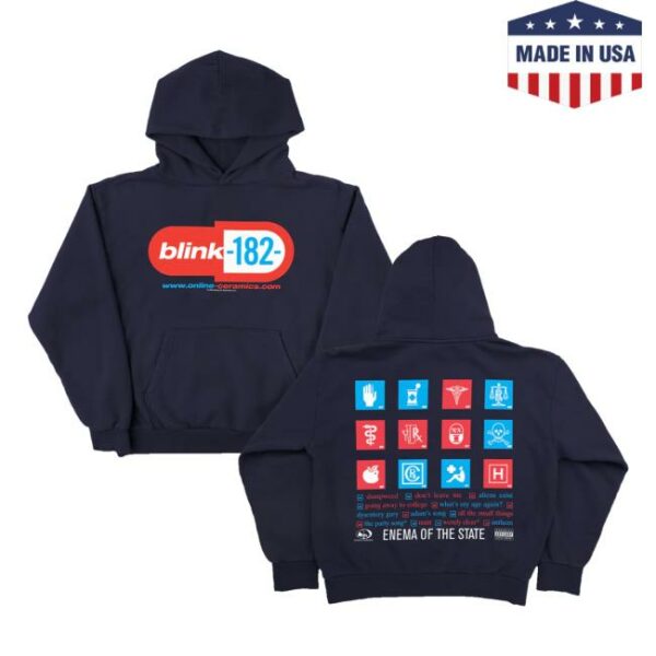 Online Ceramics Merch Store Blink-182 Enema Of The State Navy Hoodie