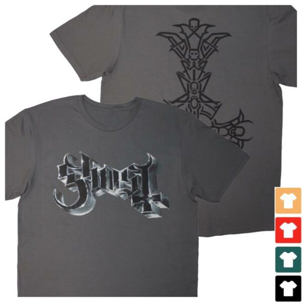 Cool Store Merch Ghost Chrome Logo & Grucifix Outline T-Shirt