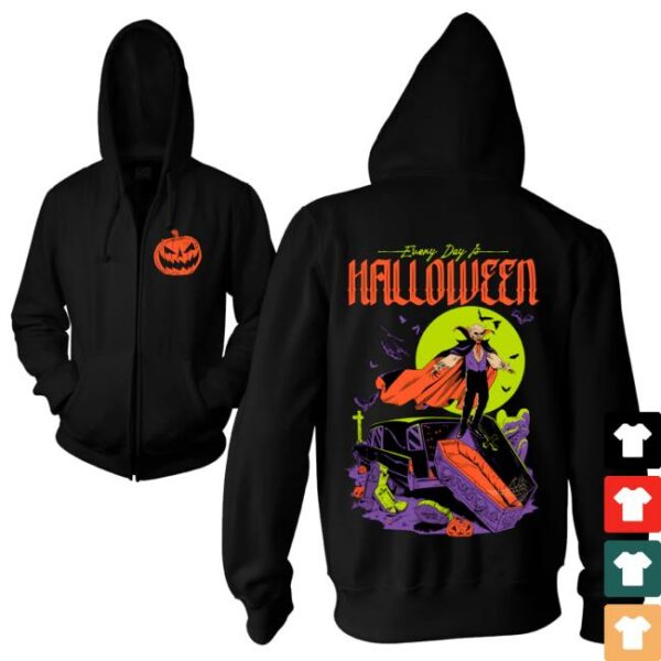 Cavitycolors Store Merch Every Day Is Halloween 2025 Zip-Up Hoodie