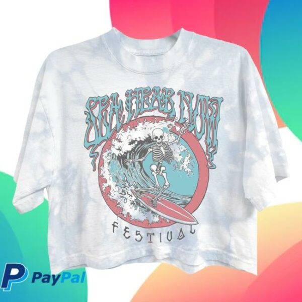 Sea Hear Now Festival Merch Store Women’s Skeleton Surf Lineup Crop Tee