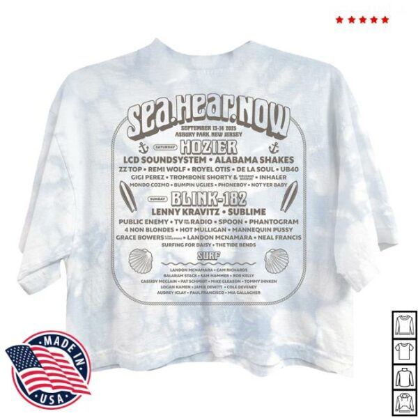 Sea Hear Now Festival Merch Store Women’s Skeleton Surf Lineup Crop Tee