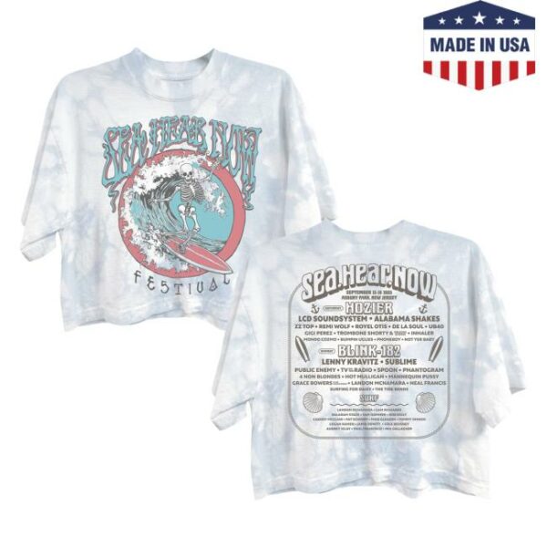 Sea Hear Now Festival Merch Store Women’s Skeleton Surf Lineup Crop Tee
