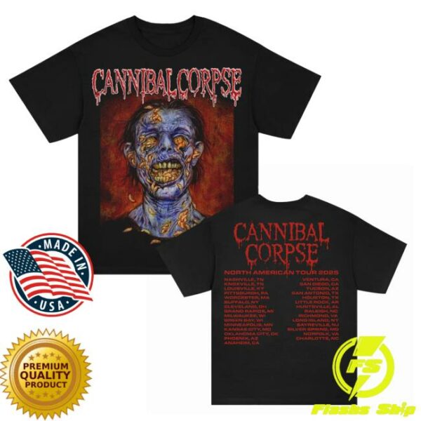Cannibal Corpse Store Merch Skull Maggot 2025 Tour Black T-Shirt