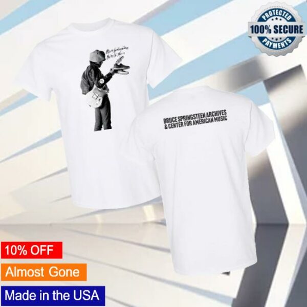 Bruce Springsteen Merch Store Unisex Born To Run Limited Edition White T-Shirt Featuring Bruce Springsteen