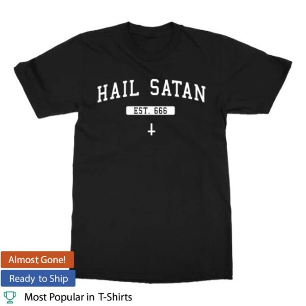 The Satanic Temple Store Merch Hail Satan White On Black T-Shirt
