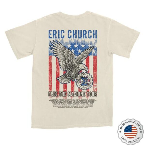 Eric Church Store Merch Free The Machine Tour Natural Eagle T-Shirt