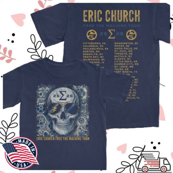 Eric Church Store Merch Free The Machine Tour Navy Skull T-Shirt