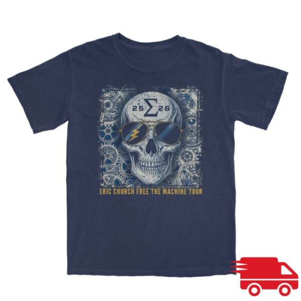Eric Church Store Merch Free The Machine Tour Navy Skull T-Shirt