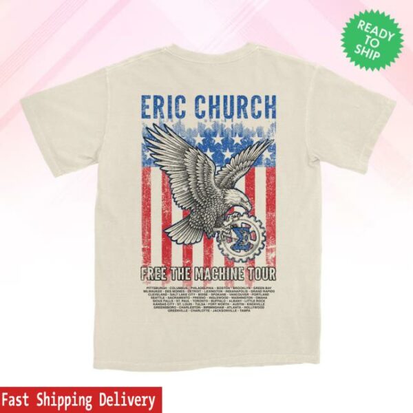 Eric Church Merch Store Free The Machine Tour Natural Eagle T-Shirt