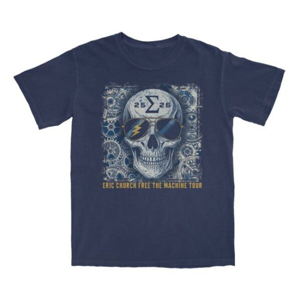 Eric Church Merch Store Free The Machine Tour Navy Skull T-Shirt