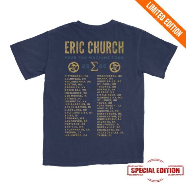 Eric Church Merch Store Free The Machine Tour Navy Skull T-Shirt