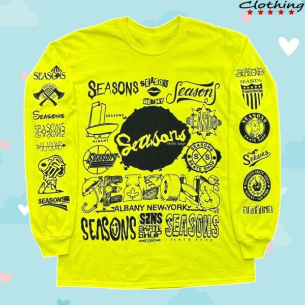 Seasons Skate Shop Merch Seasons Logo Vomit Ls Tee Safety Green