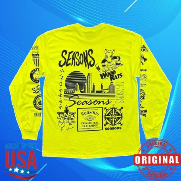 Seasons Skate Shop Merch Seasons Logo Vomit Ls Tee Safety Green