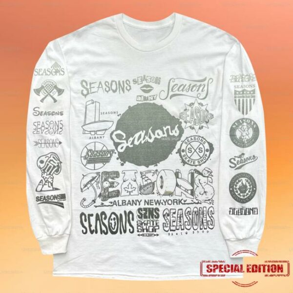 Seasons Skate Shop Merch Seasons Logo Vomit Ls Tee White