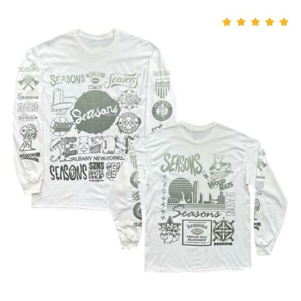 Seasons Skate Shop Merch Seasons Logo Vomit Ls Tee White