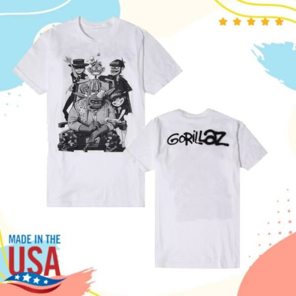 Hot Topic Merch Store Gorillaz Black And White Group Photo T-Shirt