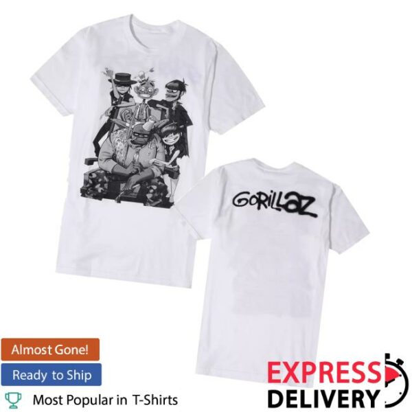 Hot Topic Merch Store Gorillaz Black And White Group Photo T-Shirt