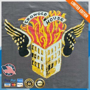 Official Merchandise Store Crowded House Flaming House Charcoal T-Shirt