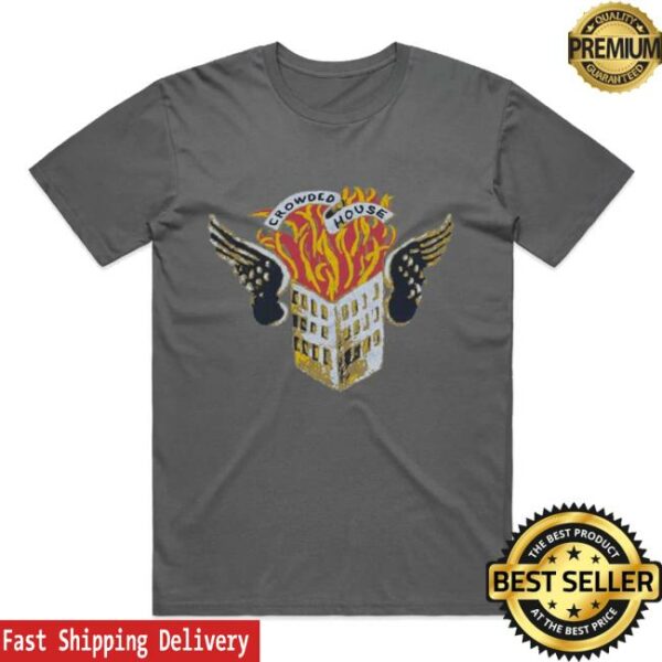 Official Merchandise Store Crowded House Flaming House Charcoal T-Shirt