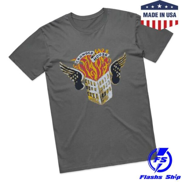 Official Merchandise Store Crowded House Flaming House Charcoal T-Shirt