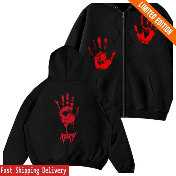 Rory Store Merch Handprint Zip Black Hoodie
