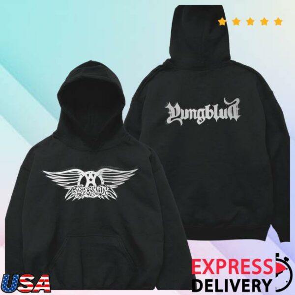 Aerosmith Store Merch Aerosmith & Yungblud  One More Time Black Hoodie
