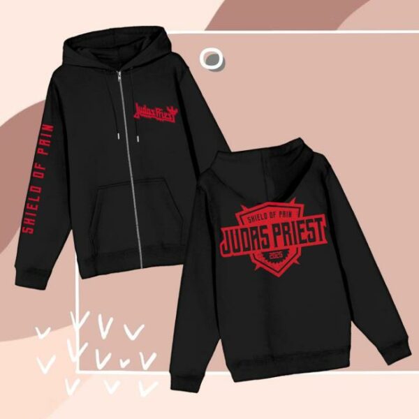Judas Priest Merch Store Shield Of Pain Badge Zip Hoodie