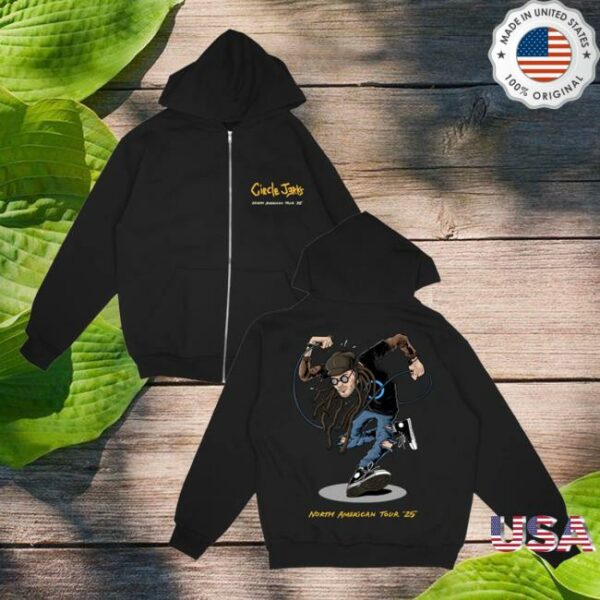 Circle Jerks Store Merch Skankman 2025 Tour Zip-Up Black Hoodie