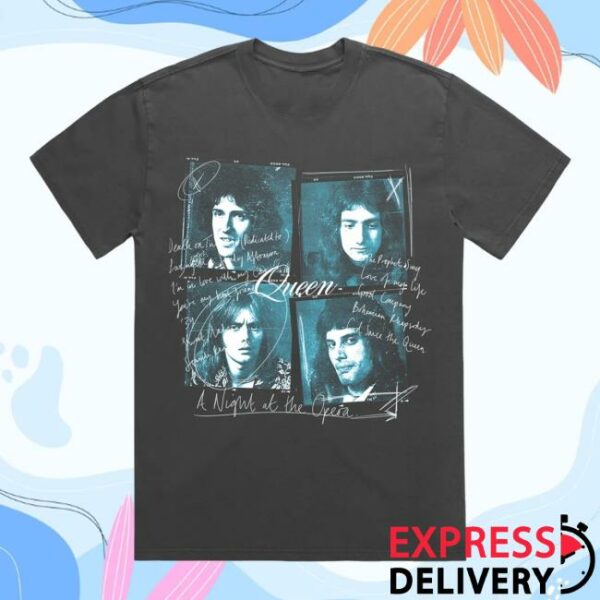 Queen Store Merch A Night At The Opera Film Faded Black T-Shirt