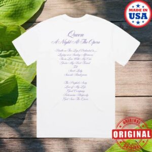 Queen Store Merch A Night At The Opera White Tracklisting T-Shirt