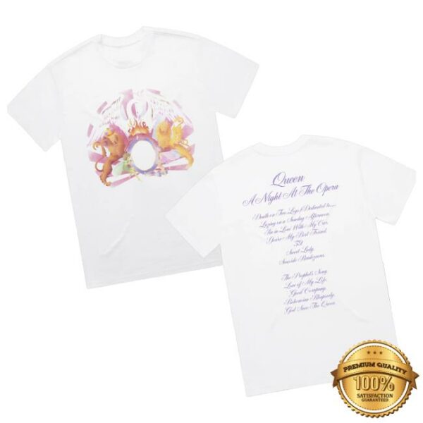 Queen Store Merch Shop A Night At The Opera White Tracklisting T-Shirt