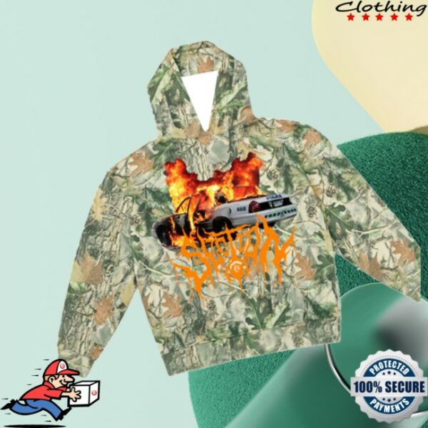 Section 8 Official Store Merch Burning Cop Car 666 Real Tree Hoodie
