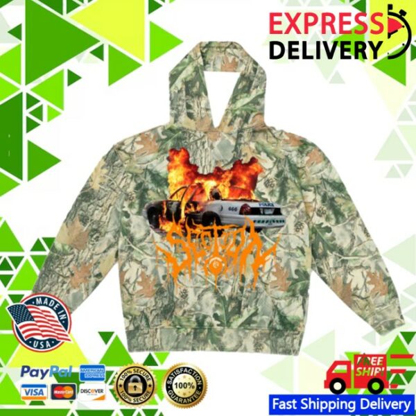 Section 8 Official Store Merch Burning Cop Car 666 Real Tree Hoodie