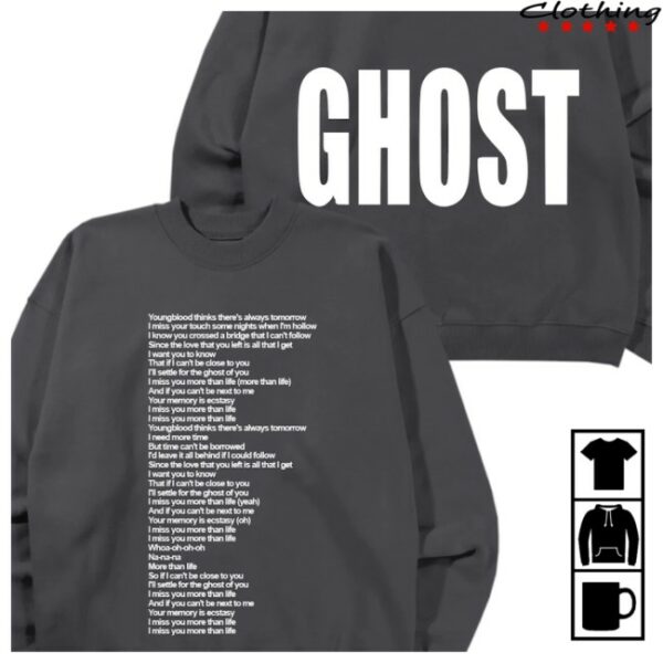 Justin Bieber Music Store Merch Ghost Lyrics Crewneck